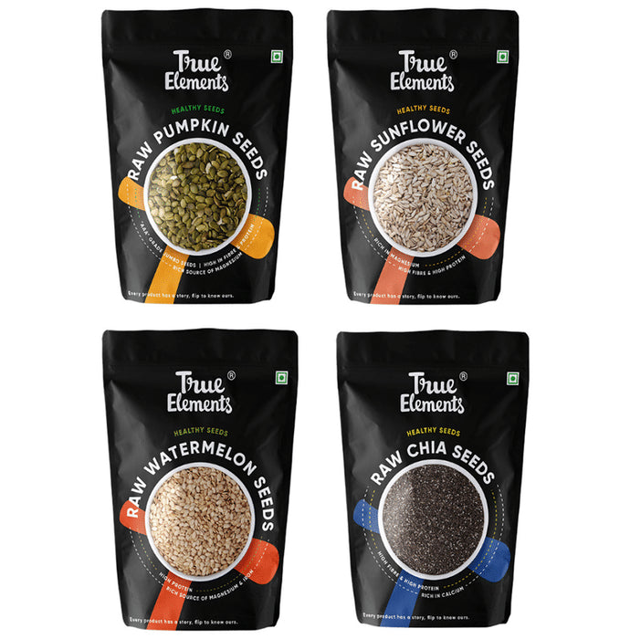 True Elements Combo Pack of Raw Pumpkin Seeds, Raw Sunflower Seeds, Raw Watermelon Seeds & Raw Chia Seeds for Great Gigestive Health (150gm Each) - Classic Derma
