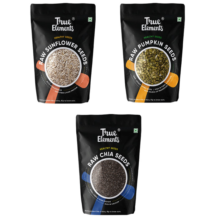 True Elements Combo Pack of Raw Sunflower Seeds, Raw Pumpkin Seeds and Raw Chia Seeds for Protein Rich Diet (150gm Each) - Classic Derma