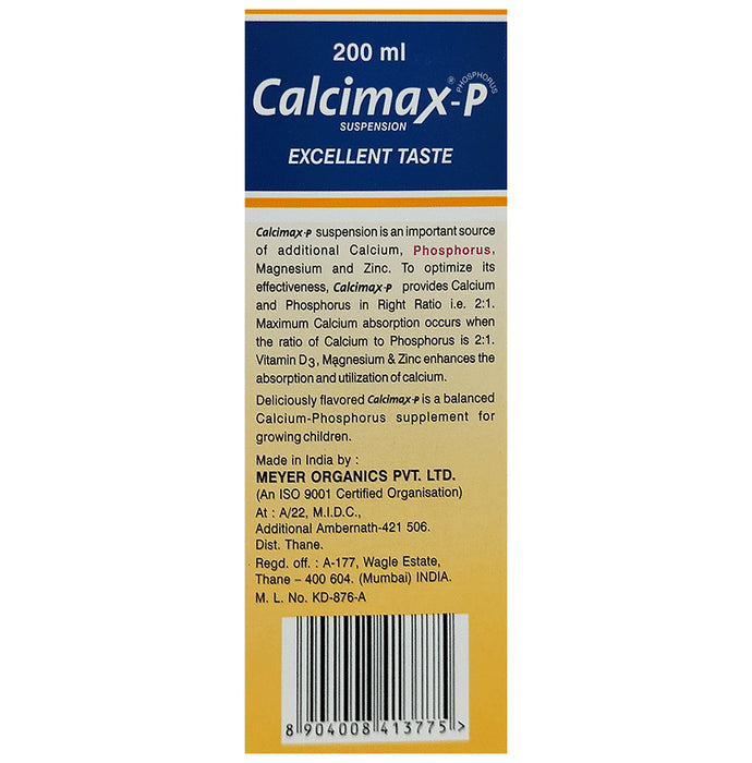 Calcimax P Suspension with Calcium, Magnesium Zinc & Vitamin D3 | For Strong Bones | Advanced Vitamin & Mineral Formula