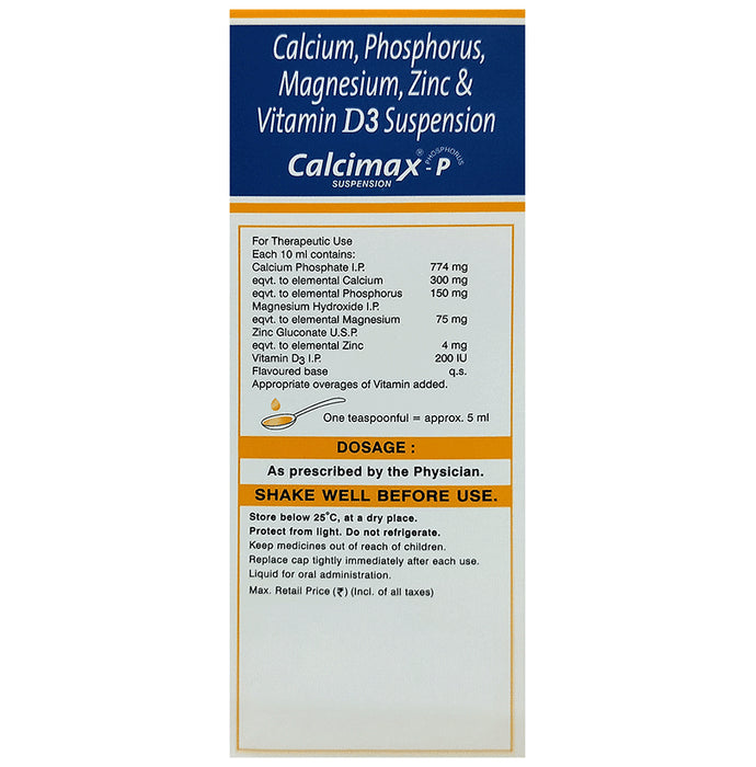 Calcimax P Suspension with Calcium, Magnesium Zinc & Vitamin D3 | For Strong Bones | Advanced Vitamin & Mineral Formula