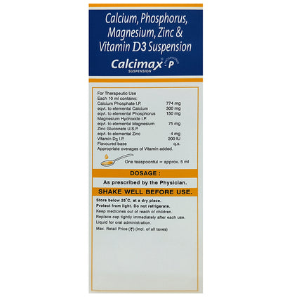 Calcimax P Suspension with Calcium, Magnesium Zinc & Vitamin D3 | For Strong Bones | Advanced Vitamin & Mineral Formula