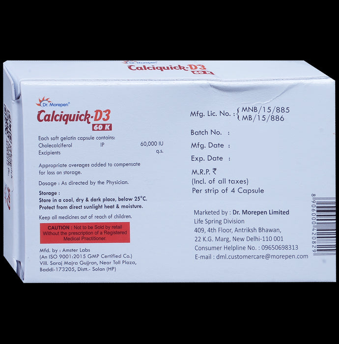 Calciquick D3 60K Capsule for Bone, Joint and Muscle Health