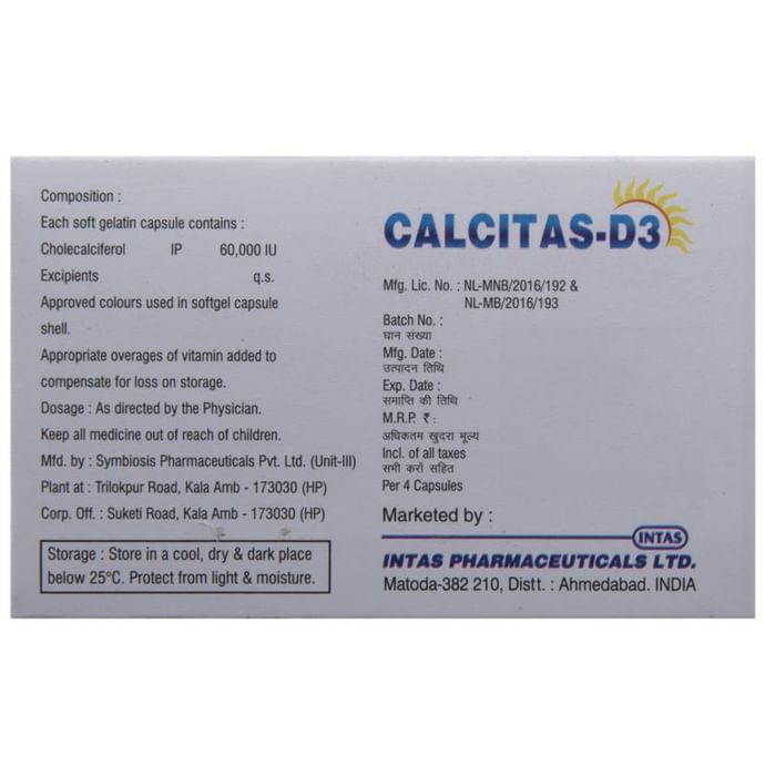 Calcitas  D3 Soft Gelatin Capsule from Intas for Bone, Joint and Muscle Care