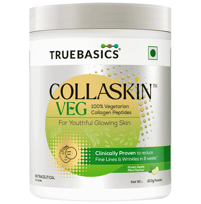 TrueBasics Collaskin Vegetarian Collagen Peptides for Youthful Glowing Skin Powder Green Apple - Classic Derma