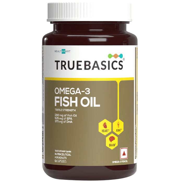 TrueBasics Omega 3 Triple Strength Fish Oil | for Brain, Heart & Joints | Soft Gelatin Capsule - Classic Derma