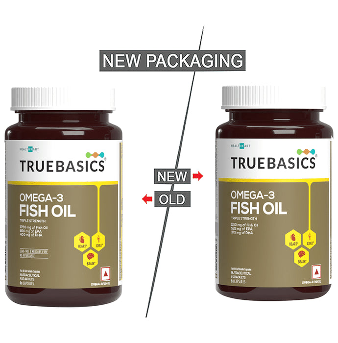 TrueBasics Omega 3 Triple Strength Fish Oil | for Brain, Heart & Joints | Soft Gelatin Capsule
