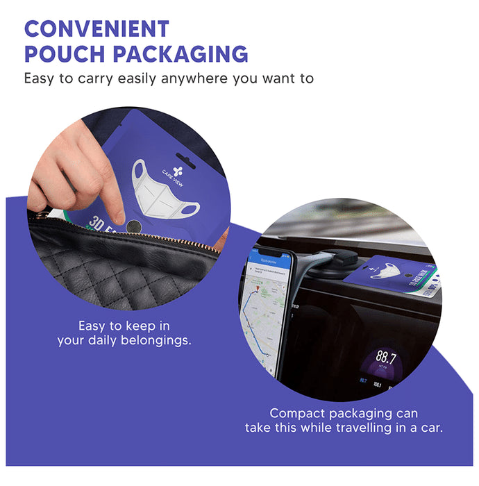 Care View 3 Dimensional Disposable Face Mask with 4 Layered Filtration and Soft Non-Woven Spandex Ear Loops Blue