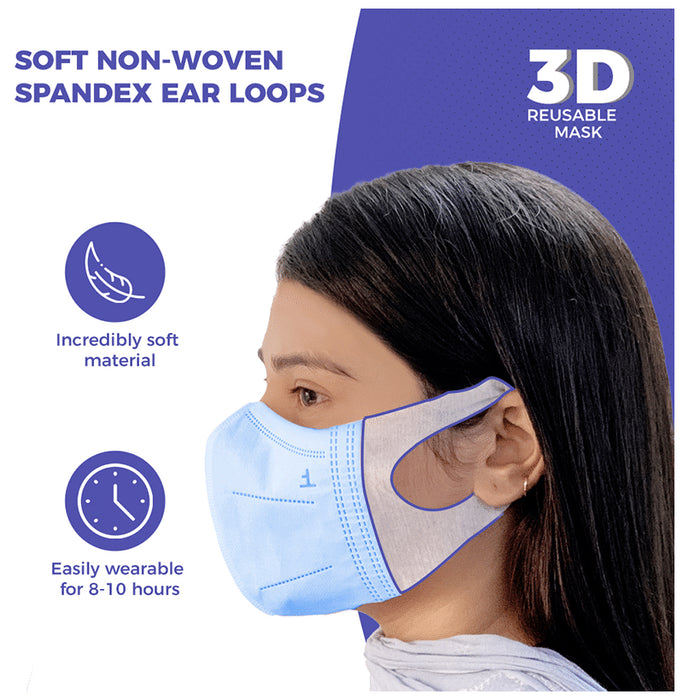 Care View 3 Dimensional Disposable Face Mask with 4 Layered Filtration and Soft Non-Woven Spandex Ear Loops Blue
