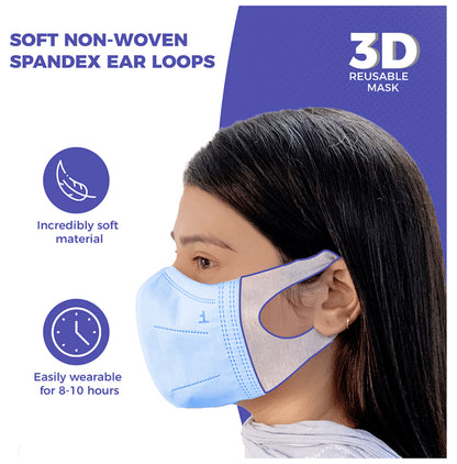 Care View 3 Dimensional Disposable Face Mask with 4 Layered Filtration and Soft Non-Woven Spandex Ear Loops Blue