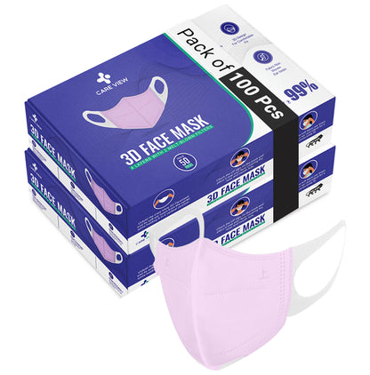 Care View 3 Dimensional Disposable Face Mask with 4 Layered Filtration and Soft Non-Woven Spandex Ear Loops Pink - Classic Derma