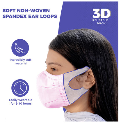 Care View 3 Dimensional Disposable Face Mask with 4 Layered Filtration and Soft Non-Woven Spandex Ear Loops Pink