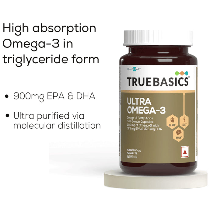TrueBasics Ultra 1250mg Omega 3 with EPA & DHA for Heart, Joints & Eyes Health | Soft Gelatin Capsule