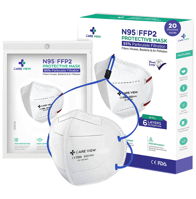 Care View CV1221H N95 FFP2 Certified Headloop with 6 Layers Filtration Protective Mask Universal White - Classic Derma