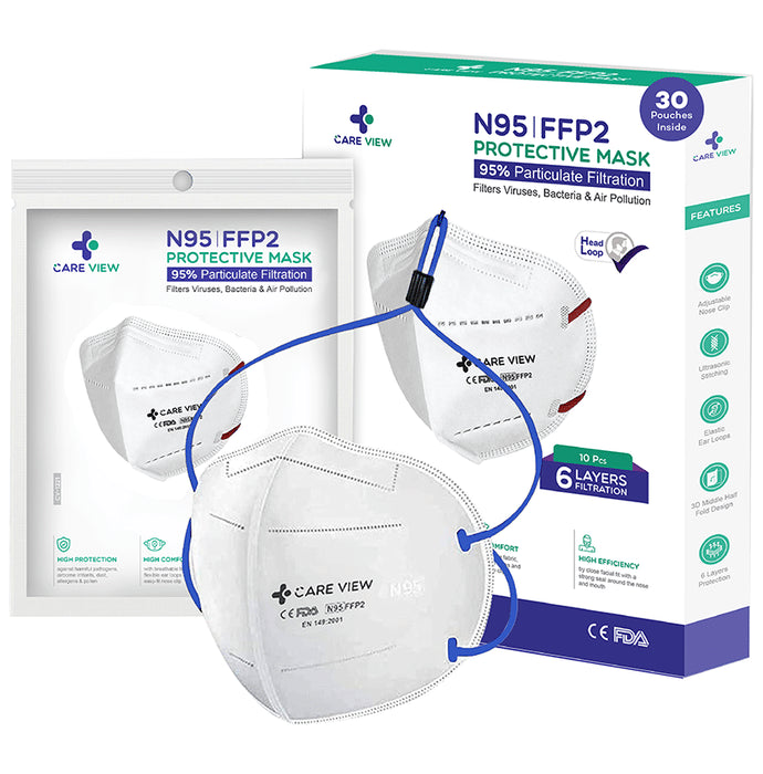 Care View CV1221H N95 FFP2 Certified Headloop with 6 Layers Filtration Protective Mask Universal White - Classic Derma