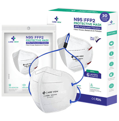 Care View CV1221H N95 FFP2 Certified Headloop with 6 Layers Filtration Protective Mask Universal White - Classic Derma