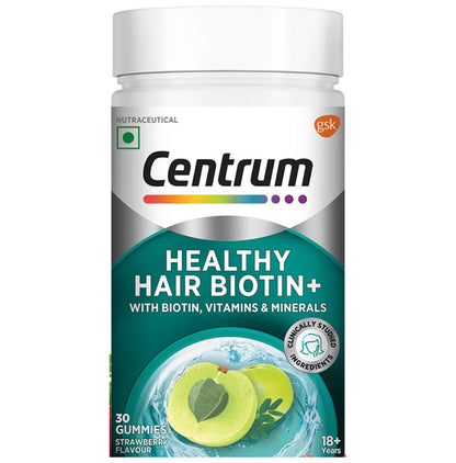 Centrum Healthy Hair Biotin+ with Biotin Vitamins & Minerals Gummy Strawberry - Classic Derma