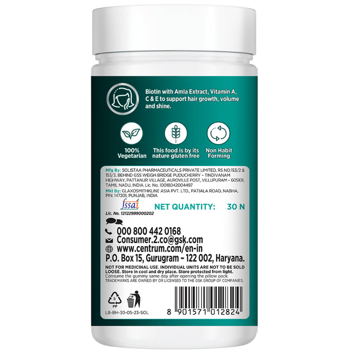 Centrum Healthy Hair Biotin+ with Biotin Vitamins & Minerals Gummy Strawberry