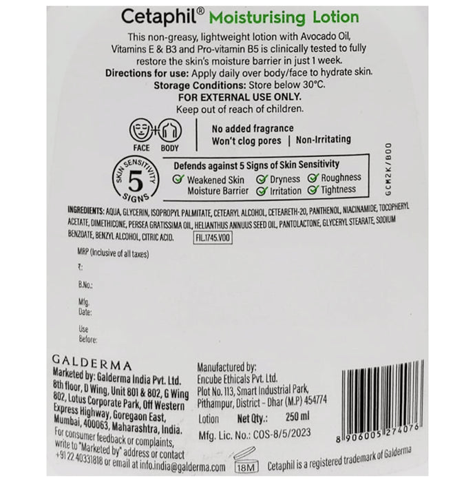 Cetaphil Moisturising Lotion with Avocado Oil, Vitamin E, B3 & B5 | For Normal to Combination, Sensitive Skin