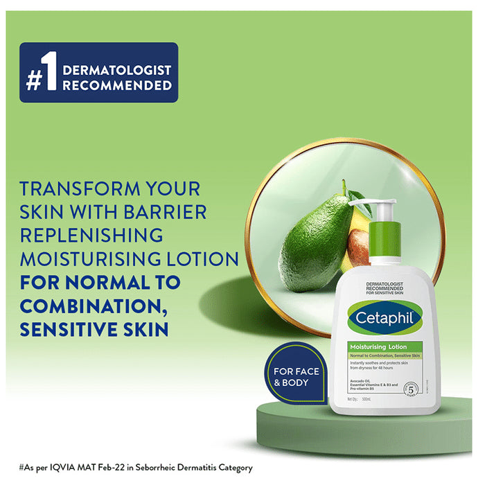 Cetaphil Moisturising Lotion with Avocado Oil, Vitamin E, B3 & B5 | For Normal to Combination, Sensitive Skin