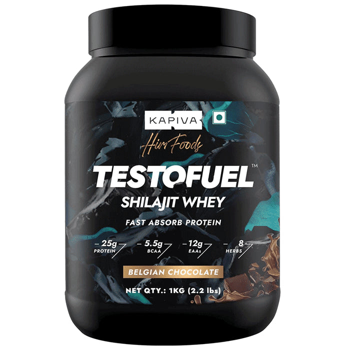 Kapiva TestoFuel Shilajit Whey Protein Powder| Digezyme | Faster Absorption | Boosts Stamina |25gm Protein| Belgian Chocolate - Classic Derma
