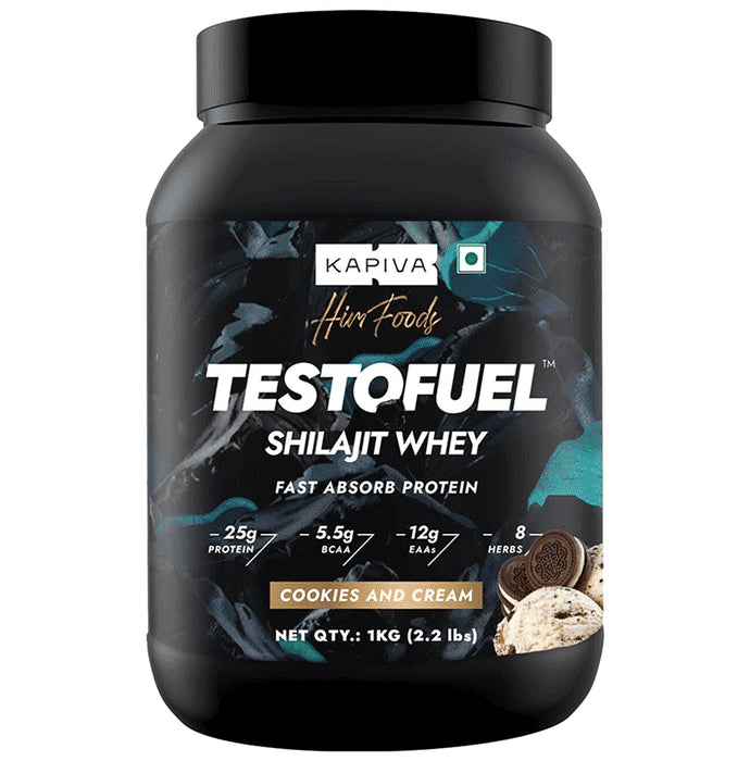 Kapiva TestoFuel Shilajit Whey Protein Powder| Digezyme | Faster Absorption | Boosts Stamina |25gm Protein| Cookies and Cream - Classic Derma