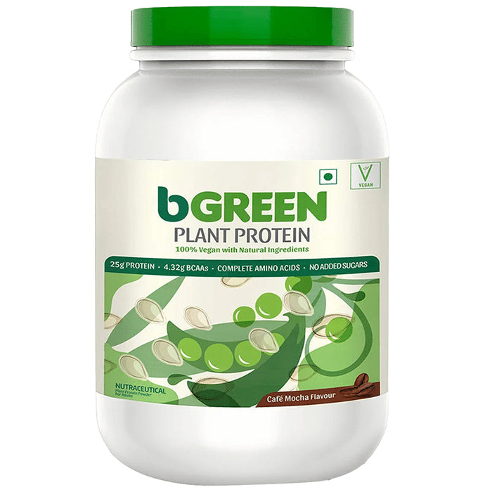 bGreen Plant Protein | For Muscle Gain, Immunity & Recovery | Powder Cafe Mocha - Classic Derma