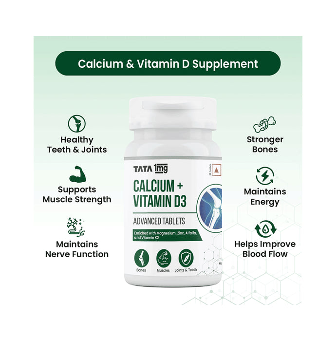 Combo Pack of Tata 1mg Calcium + Vitamin D3 Advanced Tablets & Probiotics 30 Billion CFUs+ Capsule (60 Each)