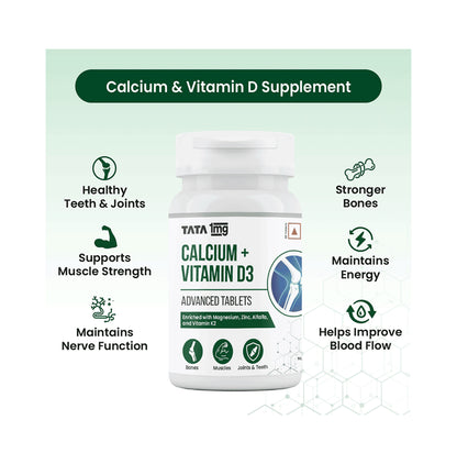 Combo Pack of Tata 1mg Calcium + Vitamin D3 Advanced Tablets & Probiotics 30 Billion CFUs+ Capsule (60 Each)