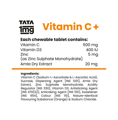 Combo Pack of Tata 1mg Vitamin C with Vitamin D3, Zinc and Amla Extract Chewable Veg Tablet, Supports Immunity (30) & Tata 1mg Digital Thermometer