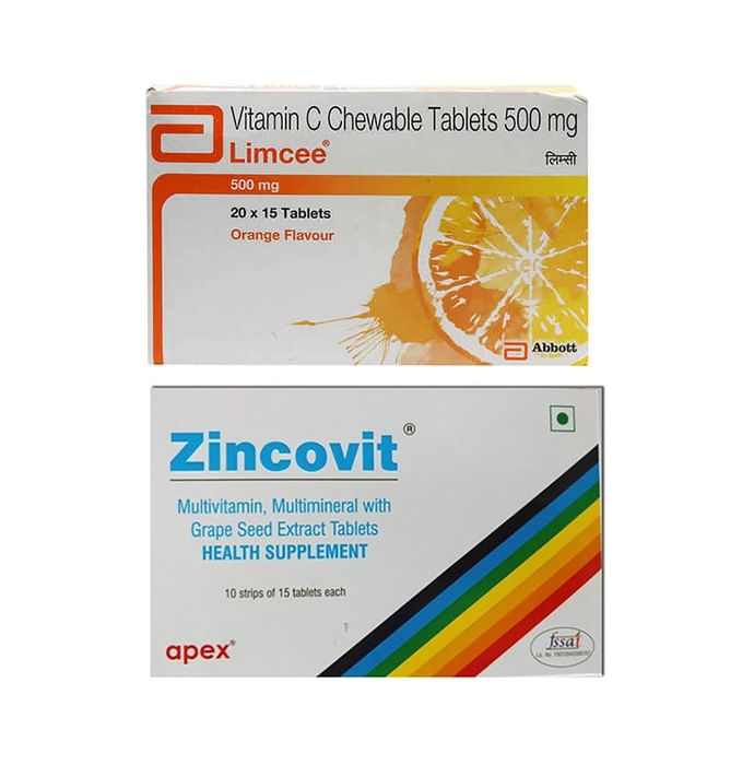 Combo Pack of Zincovit Tablet & Limcee Chewable Tablet Orange (15 Each) - Classic Derma