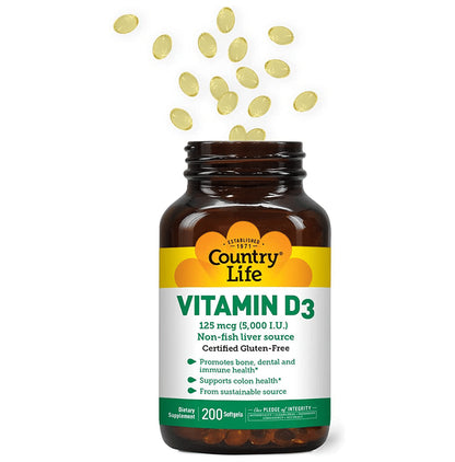 Country Life Vitamin D3 125mcg (5000 I.U.) Softgel