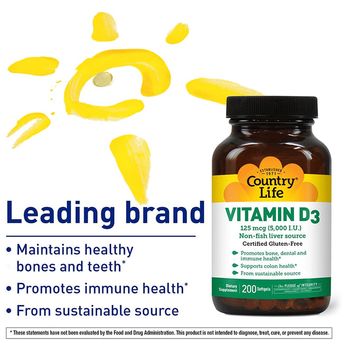 Country Life Vitamin D3 125mcg (5000 I.U.) Softgel
