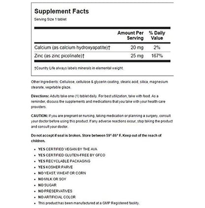 Country Life Zinc Picolinate 25mg Tablet