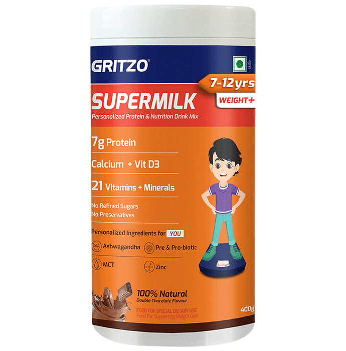 Healthkart Gritzo SuperMilk Personalized Protein & Nutritional Drink Weight+ for 8 to 12 Yrs Boys Powder - Classic Derma