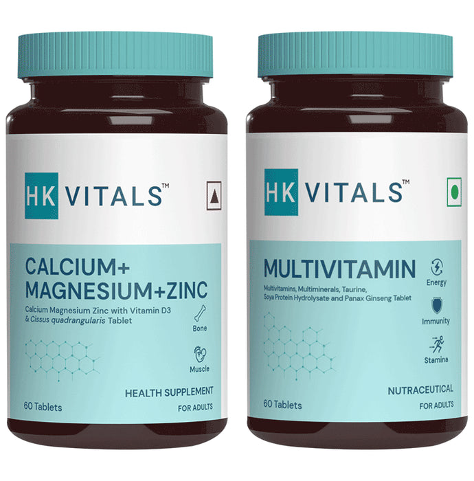 Healthkart HK Vitals Combo Pack of Calcium + Magnesium + Zinc 60 Tablet & Multivitamin 60 Film Coated Tablet - Classic Derma