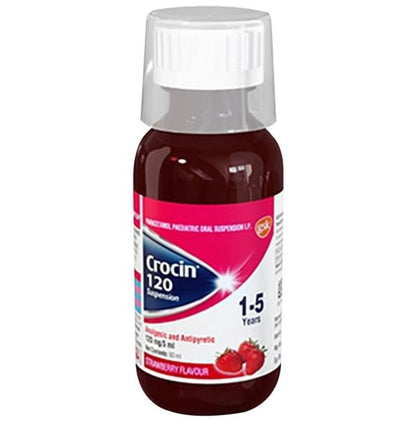 Crocin 120 Paracetamol Paediatric Oral Suspension | Flavour Strawberry Oral Suspension Pack of 3