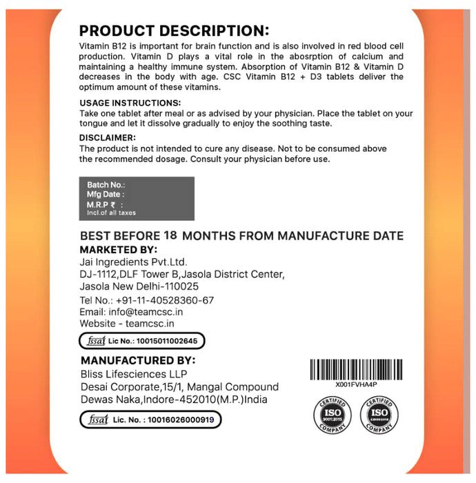 CSC Vitamin B12 +D3 Tablet