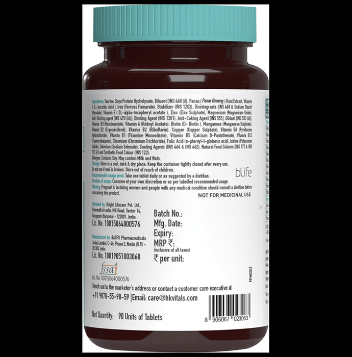 Healthkart HK Vitals Multivitamin with Multimineral, Amino Acids, Taurine & Ginseng Extract | For Energy, Immunity & Stamina | Tablet