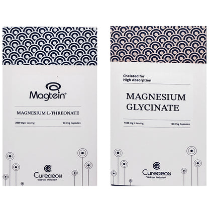 Cureaeon Combo Pack of Magnesium Glycinate Veg Capsule(120) & Magtein Magnesium L-Threonate Veg Capsule(90) - Classic Derma