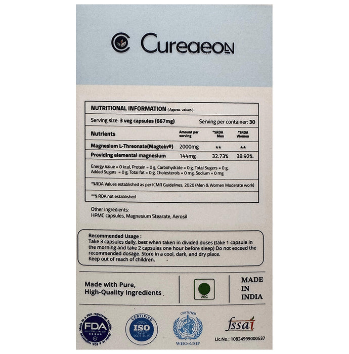 Cureaeon Combo Pack of Magnesium Glycinate Veg Capsule(120) & Magtein Magnesium L-Threonate Veg Capsule(90)