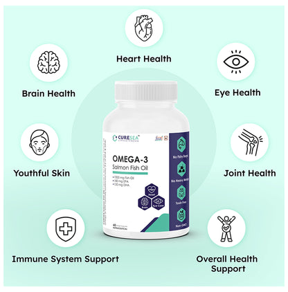 CURESEA Lifesciences Omega-3 Salmon Fish Oil Softgel Capsule || Brain, Heart, Eyes & Joints Health |