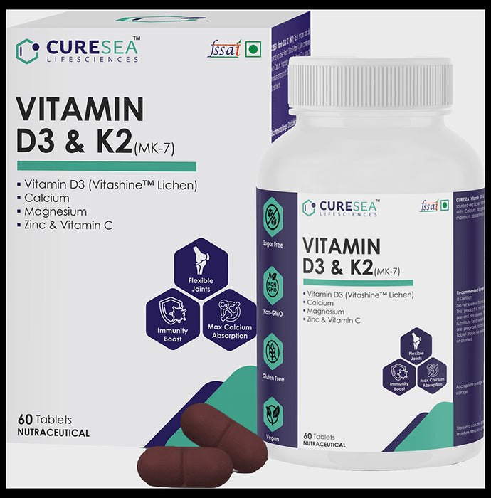 CURESEA Lifesciences Vitamin D3 + K2 Tablet with Calcium, Magnesium, Zinc & Vitamin C - Classic Derma