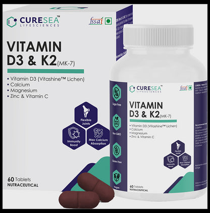 CURESEA Lifesciences Vitamin D3 + K2 Tablet with Calcium, Magnesium, Zinc & Vitamin C - Classic Derma