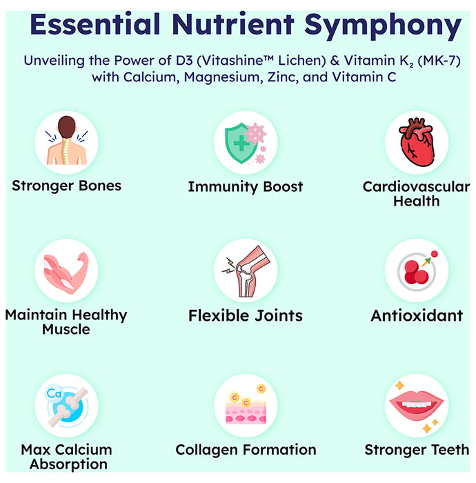 CURESEA Lifesciences Vitamin D3 + K2 Tablet with Calcium, Magnesium, Zinc & Vitamin C