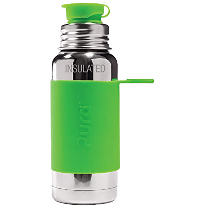 Pura Sport Stainless Steel Water Bottle with Silicon Sport Flip Cap & Sleeve Green - Classic Derma