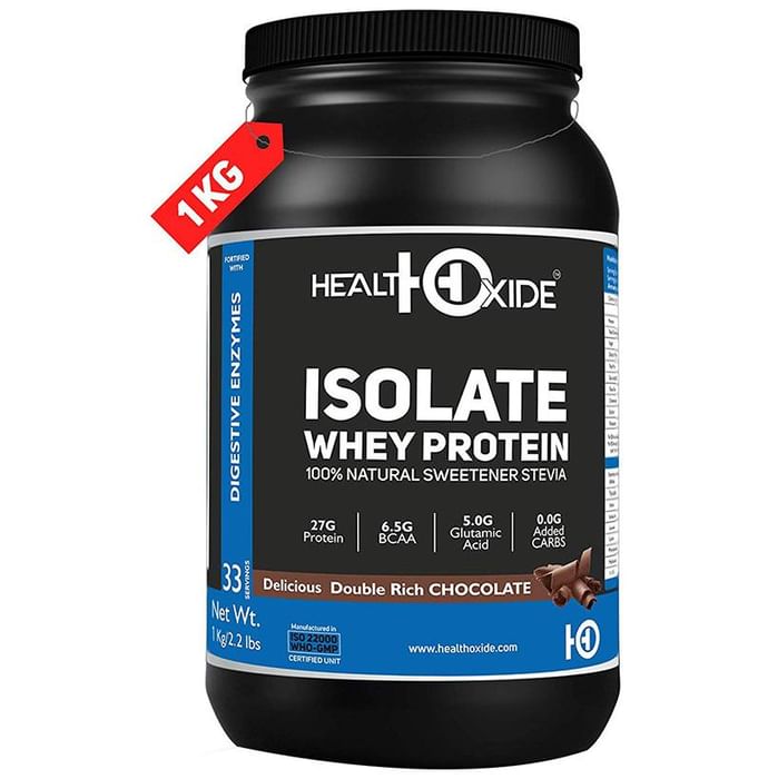HealthOxide Isolate Whey Protein 100% Natural Sweetener Stevia with Digestive Enzymes Delicious Double Rich Chocolate - Classic Derma