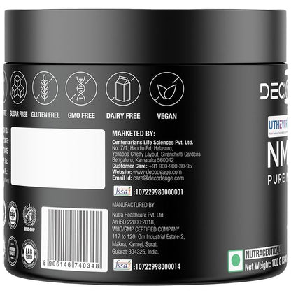 Decode Age Uthever NMN 100 - Premium Pure Sublingual NMN Powder for Enhanced Vitality, Cognitive Boost Powder
