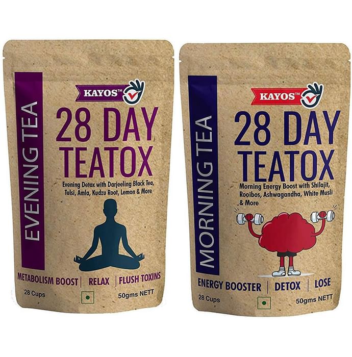 Kayos Combo Pack of 28 Day Teatox Morning Tea + 28 Day Teatox Evening Tea (50gm Each) - Classic Derma