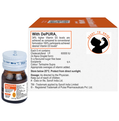 Depura 60000 IU Vitamin D3 Oral Solution | Sugar Free | For Nutritional Support | Bone, Joint & Muscle Care