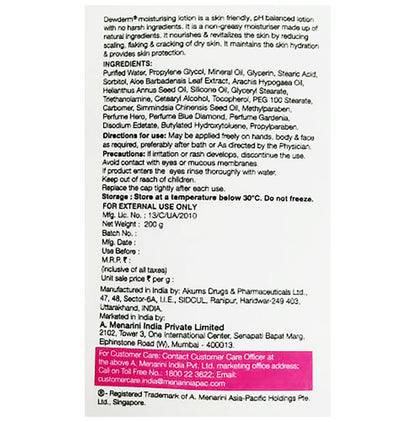 Dewderm Moisturising Lotion with Vitamin E, Aloe Vera & Jojoba Oil | Skin-Friendly & pH-Balanced